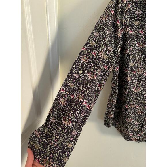 Talbots Top Women's 12 Petite Button Up Shirt Flowers Rolled Tabs Long Sleeves - Picture 3 of 9